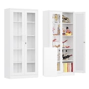 Fesbos Tall Bookcase Storage Cabinet with Tempered Glass Door,Metal Display Cabinet with 4 Adjustable Shelves,5-Tier Curio Cabinet for Home, Study, Living Room and Office