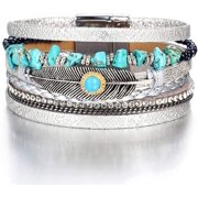 KESHAN Fesciory Leopard Bracelet for Women Wrap Multi-Layer Leather Bracelet Magnetic Clasp Cuff Bangle Jewelry