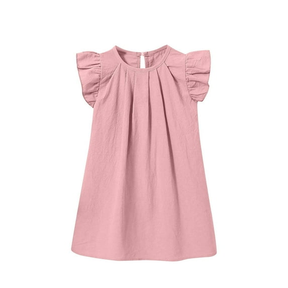 Fesfesfes 0-6 Years Baby Girls' Casual Round Neck Dress Summer Solid Color Sleeveless Dress Beach Boho Sundress for Comfortable and Everyday Wear(Pink,3 Years)