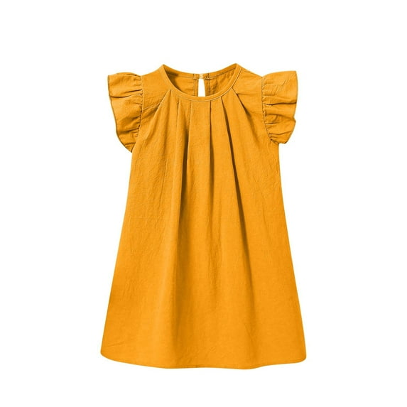 Fesfesfes 0-6 Years Baby Girls' Casual Round Neck Dress Summer Solid Color Sleeveless Dress Beach Boho Sundress for Comfortable and Everyday Wear(Yellow,2 Years)