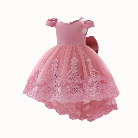 Fesfesfes 1-9 Years Cute Solid Color Dresses for Kids Girls Sleeveless Princess Round Neck Mid Waist Dress for Stylish and Adorable Wear(Pink,1-2 Years)