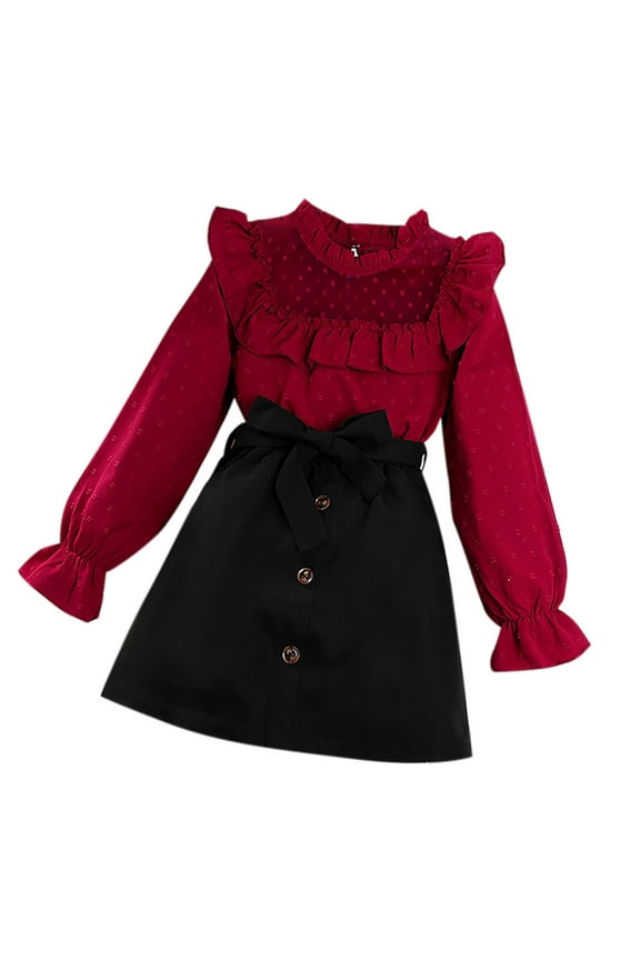 10 Years Girl Clothes Girls Fall New Short Sleeved Doll Neck Cute Princess Dress Round Neck Princess Bow Skirt