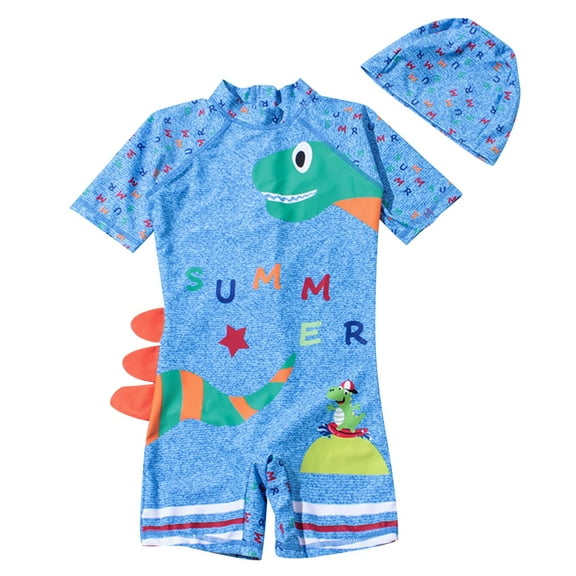 Fesfesfes 2-15 Years Kids Boys Swimsuit Short Sleeve Pullover Swimwear Toddler Bathing Suit Rash Guard Swimwear Comfortable Beachwear Sunsuit(Sky Blue,2-3 Years)