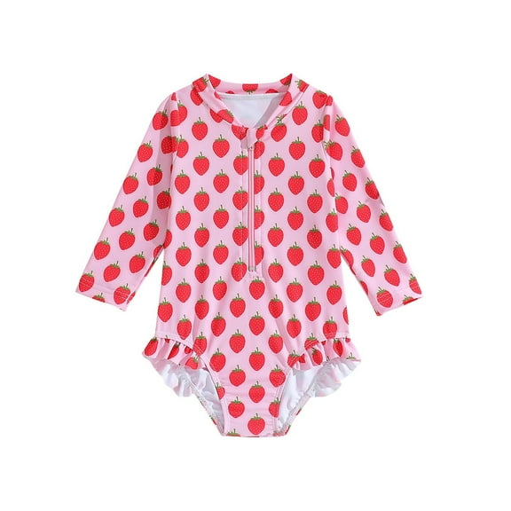 Fesfesfes 2-6 Years Girls' Printed Bikini Set Long Sleeved Cute Swimsuit Zipper Bathing Suits Children's Swimwear for Summer Sun Protection(Hot Pink#1,2 Years)