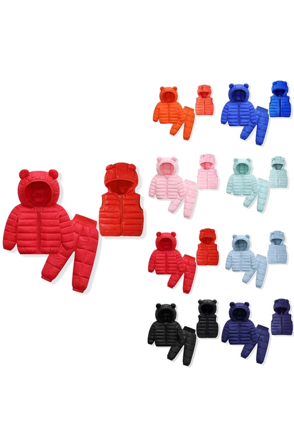 2 Piece Puffer Jacket Sets Boys And Girls Winter Warm Outfits Lightweight Jacket Pants Set
