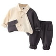 thumbnail image 1 of Fesfesfes 2 Piece Set Toddler Kids Dinem Suits Boys Girls Fashion Cute Color Block Long Sleeve Shirts Button Top Pants Suit, 1 of 8