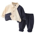 thumbnail image 1 of Fesfesfes 2 Piece Set Toddler Kids Dinem Suits Boys Girls Fashion Cute Color Block Long Sleeve Shirts Button Top Pants Suit Sale, 1 of 2