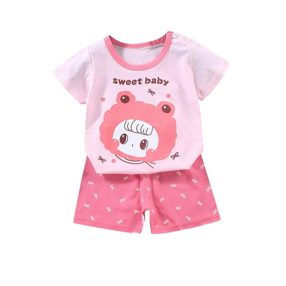 Fesfesfes 2 Year Old Clothes Fashion Girls Casual Short Sleeve Tops Round Neck Collar Botton Printed Short Pants Sets