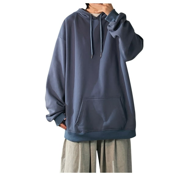 Fesfesfes 2022 New Hooded Tops for Men Casual Solid Color Hooded Tops Loose Blouse Sweatshirt With Pockets