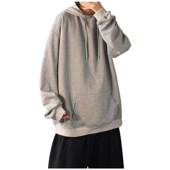 Fesfesfes 2022 New Hooded Tops for Men Casual Solid Color Hooded Tops Loose Blouse Sweatshirt With Pockets
