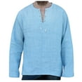 thumbnail image 1 of Fesfesfes 2022 Solid Color Wide Loose V-neck Long-sleeved Cotton And Linen T-shirt For Men, 1 of 3