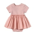 thumbnail image 1 of Fesfesfes New Summer Solid Color Round Neck Dress for Baby 0-2 Years Short Sleeve Fashion Romper Dress for Stylish and Casual Wear(Pink,0-3 Months), 1 of 3