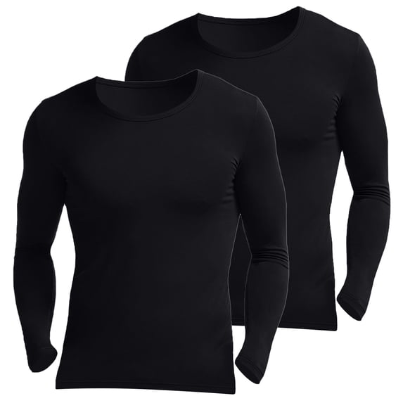 Fesfesfes 2PC Slim Thin Thermal Underwear Men's Round Neck Fall Clothes Breathable Basic Bottoming Shirt On Sale