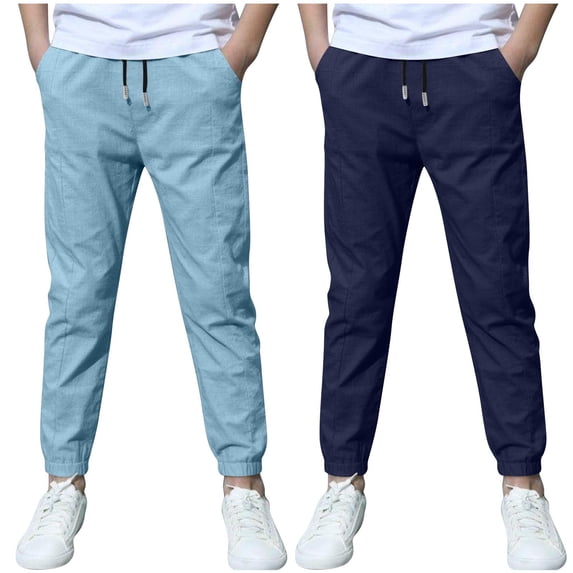 Fesfesfes 2PCS Boys' Solid Color Two-Piece Loose Casual Pants Set Sweatpants for Everyday Wear Comfortable Outerwear(Blue#1,11 Years)