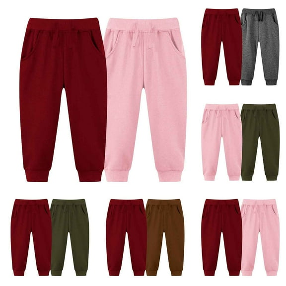 Fesfesfes 2Pack Kids Pants Summer Solid Color Sweatpants Boys And Girls Drawstring Pants Casual Cute Full Length Pants