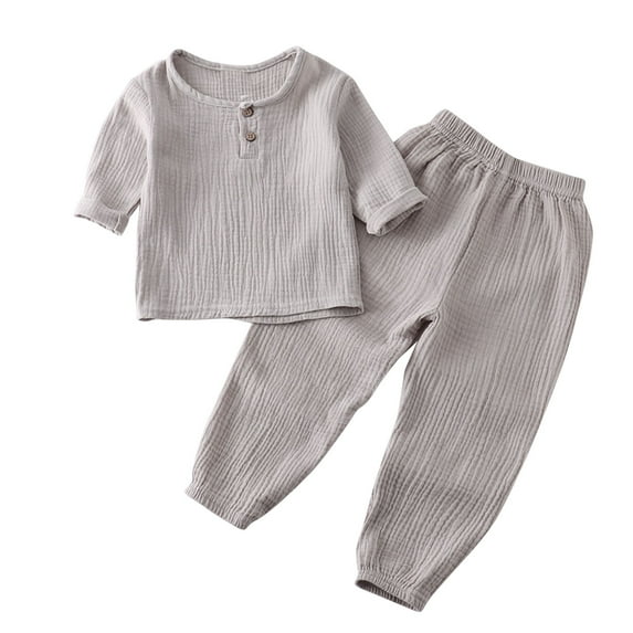 Fesfesfes 2T Girl Clothes Winter Fashion Girls And Boys Casual Long Sleeve Tops Round Neck Collar Botton Solid Long Pants Sets