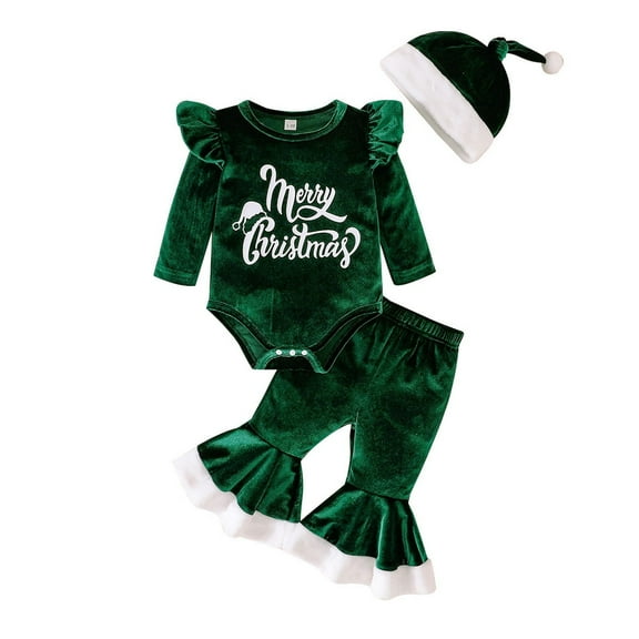 Fesfesfes 4T Outfits For Toddler Girls Girl Christmas Long Sleeved Flying Sleeve Jumpsuit Flared Pants With Hat Set