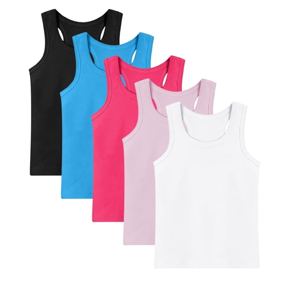 Fesfesfes 5 Pack Kids Solid Color Sleeveless Bottom Round Neck Tank Tops Casual Fashion Summer Camisole for Boys Girls 1-13 Years Everyday Wear