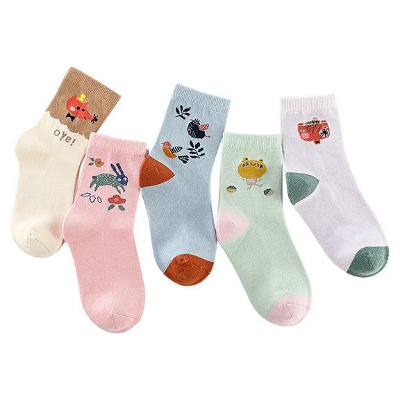 Fesfesfes 5 Pairs Kids Socks Cute Print Children Middle Tube Socks Girls and Boys Comfy Warm Socks