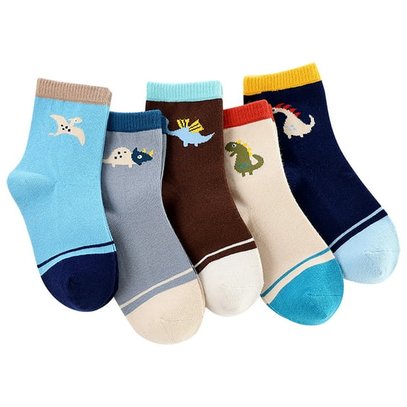 Fesfesfes 5 Pairs Kids Socks Cute Print Children Middle Tube Socks Girls and Boys Comfy Warm Socks