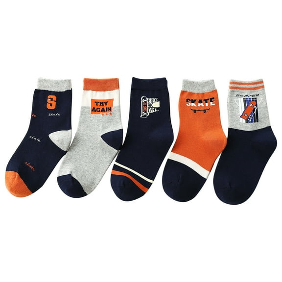 Fesfesfes 5 Pairs Kids Socks Cute Print Children Socks Boys Middle Tube Socks Breathability Warm Socks