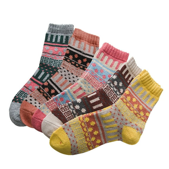 Fesfesfes 5 Pairs Socks for Women Vintage Print Patchwork Middle Tube Socks Stockings