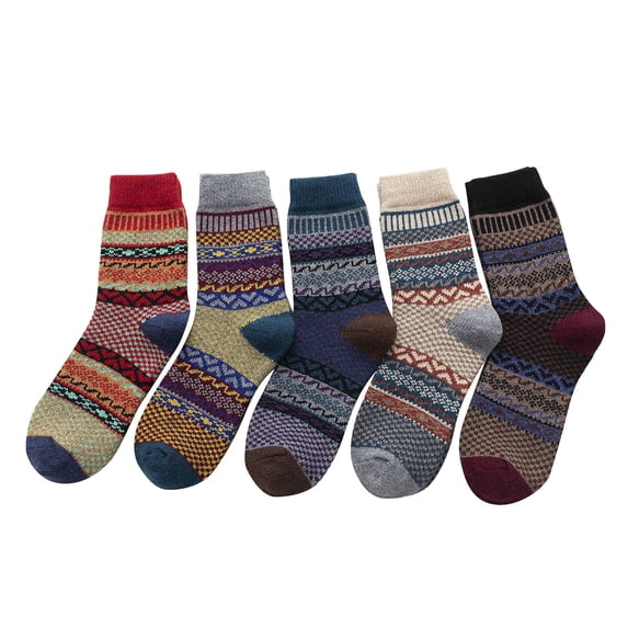 Fesfesfes 5 Pairs Socks for Womens Socks Vintage Winter Soft Warm Cold Knit Wool Socks
