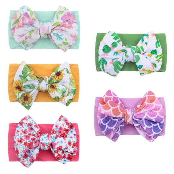 Fesfesfes 5PC Newborn Infant Baby Girls Print Bow Headband Stretch Hairband Headwear,,Second Piece Free Shipping
