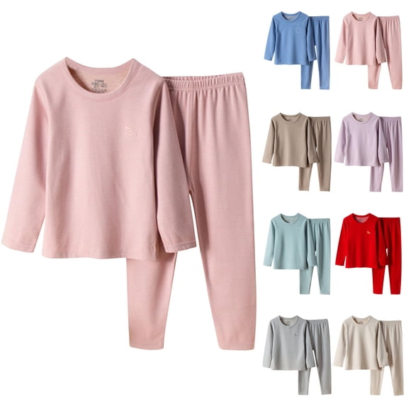 Fesfesfes 5T Outfit Boy and Girls Clothes Childrens Flannel Round Neck Sleepwear Solid Long Sleeve Set Long Pants Thickened Home Clothes Set