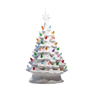 Ceramic Christmas Tree - Gnome Tabletop Christmas Tree,Small Porcelain Xmas  Tree Multi-Color Light Up with Star for Xmas Holiday D 