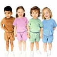 thumbnail image 1 of Fesfesfes 70s Outfits For Kids Summer Toddler Kids Baby Boys' Set Casual Cotton Solid Crepe Gauze T-shirt Short Sleeve Shorts Set 2-3 Years, 1 of 8
