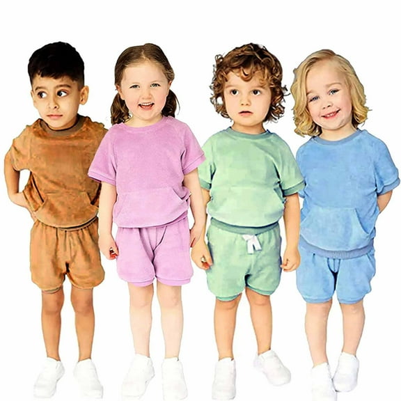 Fesfesfes Cute Outfits Summer Toddler Kids Baby Boys Set Casual Cotton Solid Crepe Gauze T shirt Short Sleeve Shorts Set
