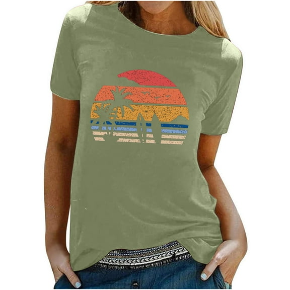 Fesfesfes Activewear for Women T-Shirt Fashion Short Sleeve Round Neck Printing Casual Blouse T-Shirt Tops Shirt Tshirts Shirts for Women Graphic 10(XL)