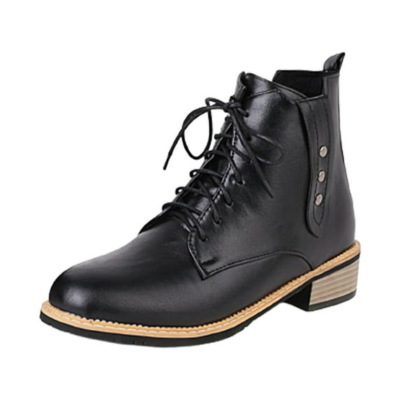 Fesfesfes Ankle Boots for Women Decorative Buckle Side Zipper Strap Round Low Heel 7.5(40)