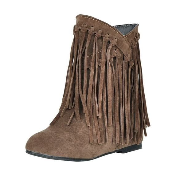 Fesfesfes Ankle Boots for Women Mid Heel Pointed Toe Slip-on Shoes Warm Boots Soild Tassel Retro Shoes Cowgirl 9(42)