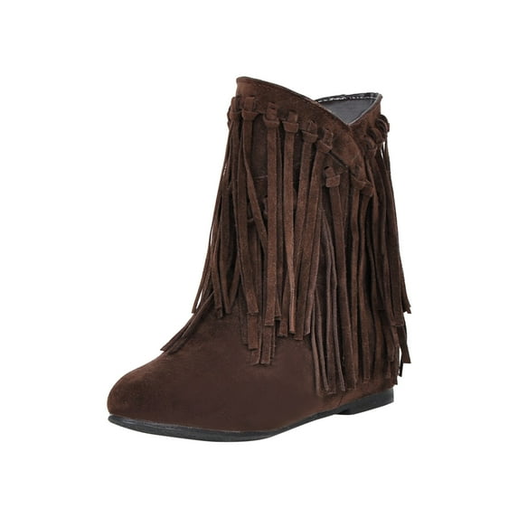 Fesfesfes Ankle Boots for Women Mid Heel Pointed Toe Slip-on Shoes Warm Boots Soild Tassel Retro Shoes Cowgirl 9.5(43)