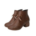 thumbnail image 1 of Fesfesfes Ankle Boots for Women Soft Faux-Leather Mid Heel Bowknot Boots Lace Up Boots For Women 5.5(36), 1 of 9