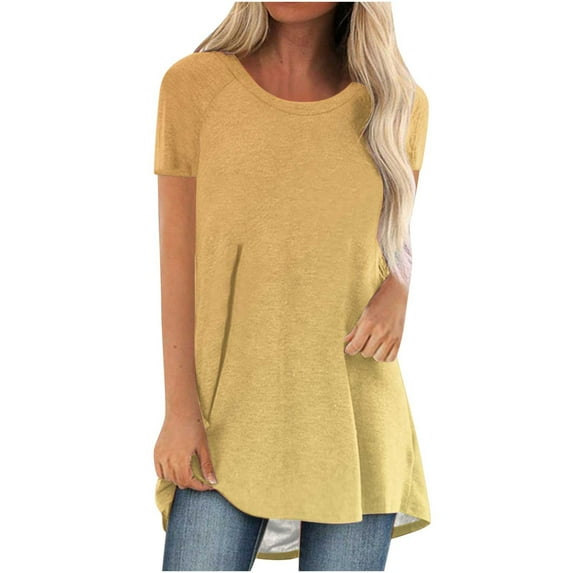 Fesfesfes Athletic Shirts Women Fashion Women Fashion Short Sleeve Round Neck Printed Long T-shirt Blouse Loose Tops Womens Summer Tops 10(XL)