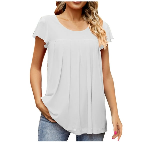 Fesfesfes Athletic Shirts Women's Summer Fashion Color Cotton Linen Short-sleeved Roundneck Loose Casual Tops Women's Bodysuit Tops 10(XL)