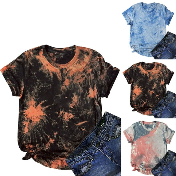 Fesfesfes Athletic Tops for Women's Shirt Tees Funny Cute Short Sleeve T Shirt Tie-dye T-shirt Tops Blouse Gift For Womens T Shirts Short Sleeve XL(US:10)