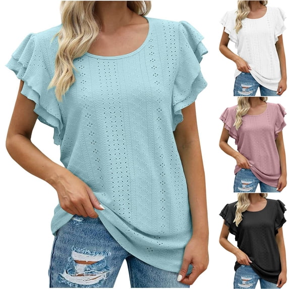 Fesfesfes Athletic Tops for Women Fashion Womens Short Sleeve Summer Solid Color Casual Top Pullover T-shirt Raglan Shirt Women M(US:6)