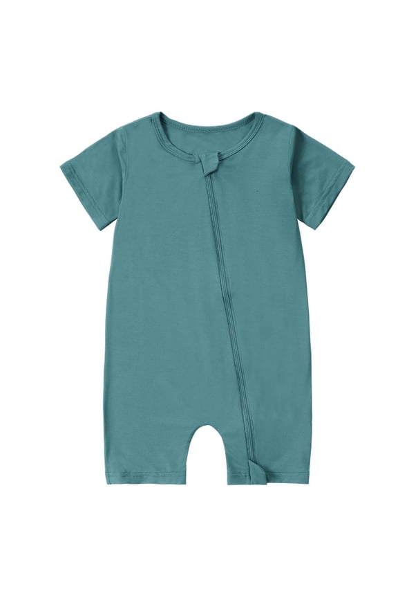 Baby Bodysuit Short Sleeve Zipper Romper Soft Breathable 1 Piece Outfit Comfortable Toddler Clothes for Boys Girls Casual Wear Home Wear Holiday Playwear(Green,18-24 Months)