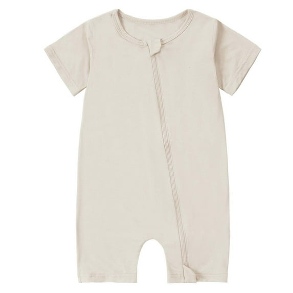 Fesfesfes Baby Bodysuit Short Sleeve Zipper Romper Soft Breathable 1 Piece Outfit Comfortable Toddler Clothes for Boys Girls Casual Wear Home Wear Holiday Playwear(Beige,3-6 Months)