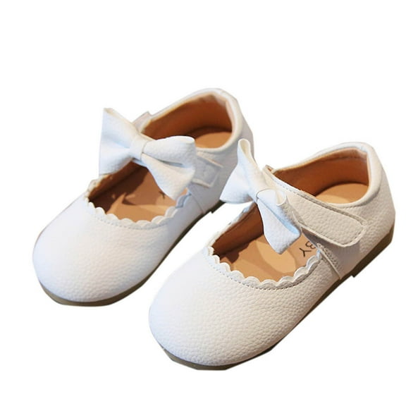 Fesfesfes Baby Bow Princess Leather Shoes Spring Soft Sole Walking Shoes for Toddlers,Cute Closed Toe Dress Shoes for Party/School(White#1,5 Years)