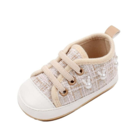 Fesfesfes Baby Boy Girl Shoes Cute Pearl Non Slip Sneakers Breathable Lightweight Toddler First Walking Shoes Soft Soled Toddler Shoes(Beige,0-6 Months)