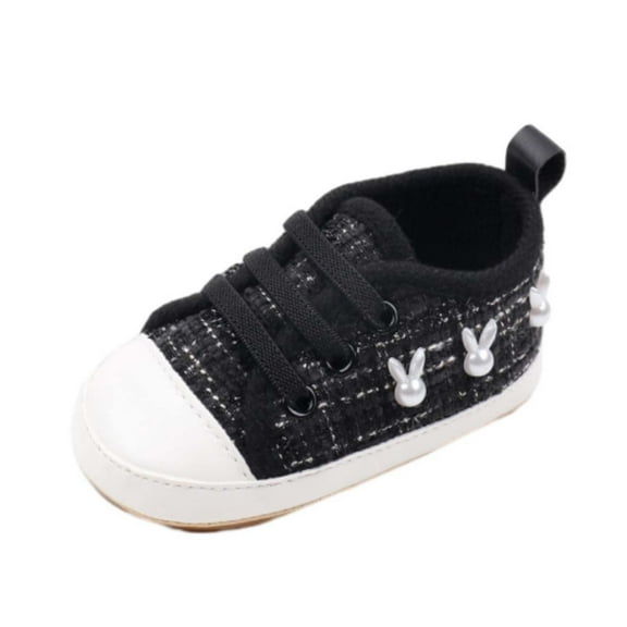 Fesfesfes Baby Boy Girl Shoes Cute Pearl Non Slip Sneakers Breathable Lightweight Toddler First Walking Shoes Soft Soled Toddler Shoes(Black,9-12 Months)