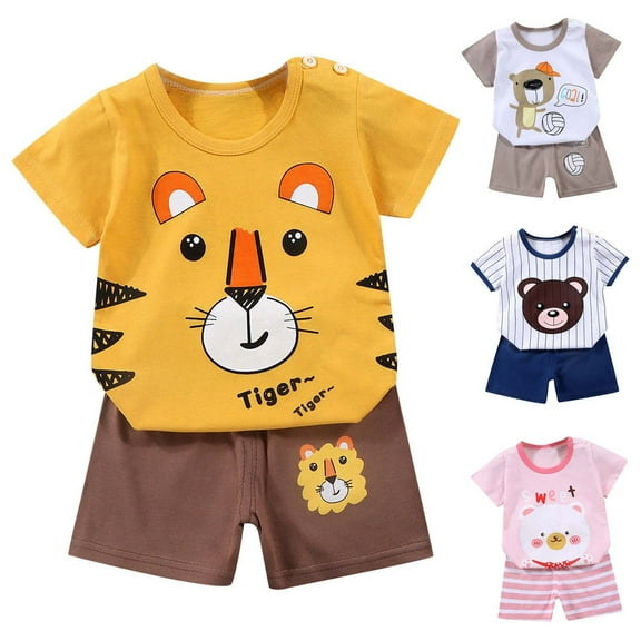 Fesfesfes Baby Boy Outfits Toddler Kids Baby Boys Girls Fashion Cute Short Sleeve Puppy Print Casual Suit 6-9 Months