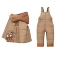 thumbnail image 1 of Fesfesfes Baby Boys Girls Winter Ski Suit 2 Piece Set Insulated Overalls with Detachable Hood Jacket Warm Snowsuit Toddler Kids Outdoor Cold Weather Gear Windproof Waterproof(Coffee,1-2 Years), 1 of 4