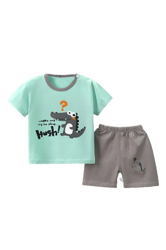 Baby Boys Summer Outfit Cute Printed Short Sleeve Round Neck Tee and Shorts Set Soft Cotton Comfortable Play Clothes for Toddlers Casual Everyday Wear Easy to Match Outfits