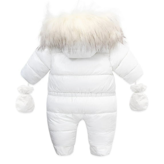 Fesfesfes Baby Boys Winter Warm Bodysuit Hooded Romper Faux-Leather Windproof Jumpsuit Set Snowsuit With Mittens And Booties Jumpsuit Outfits Under 10$